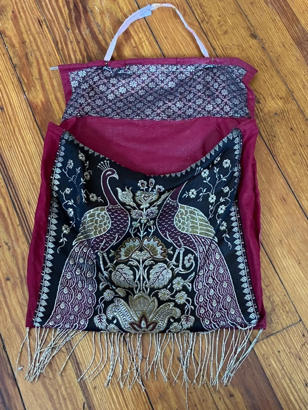 Artisanal Kashmiri Peacock Embroidered Wall Pouch / Mono Stole